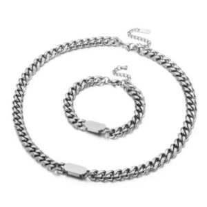 316l Stainless Steel Silver Link Necklace And Hand Chain Set