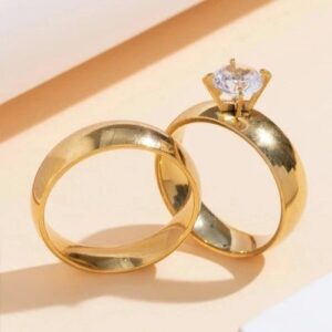 2pc. 6mm*2 Gold Stainless Steel Wedding Ring Set