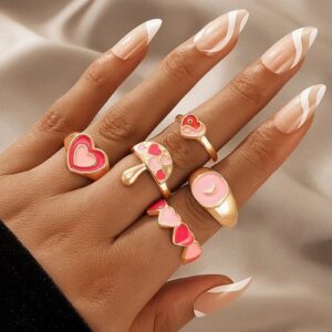 4pcs Colorful Vintage  Rings Set Jewelry