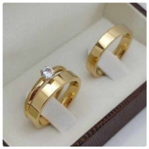 3pc.4mm Width Gold Stainless Steel Wedding Ring Set