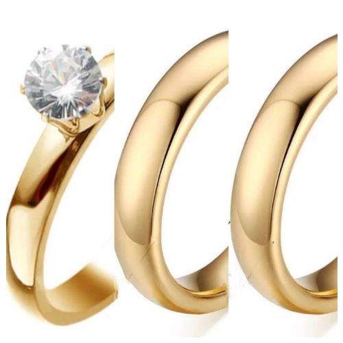 3pc. 6mm Width Stainless Steel Gold Tone Wedding Ring Set