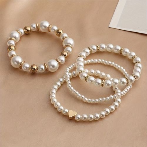 4-Piece Imitation Pearl Beaded Bracelet Set
