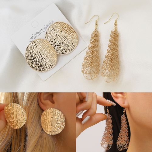 2 Exaggerated Metal Creative Personality Earring Set