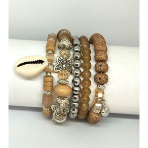 5 In 1 Multilayer Bead Bracelet Set - Brown