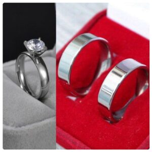 3pc. 6mm & 4mm Width Stainless Steel Silver Wedding Ring Set