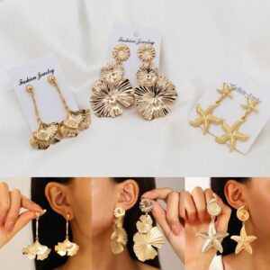 3 Pairs Of Gold Metal Earrings Set