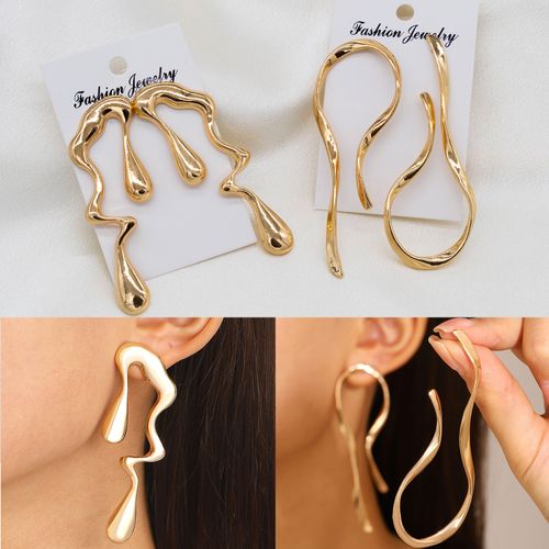 2 Irregular Line Gold Personality Earring Set
