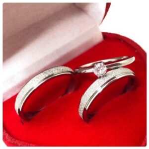 3pc. 4mm Width Stainless Steel & Alloy Wedding Ring Set