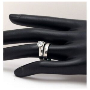 2pc. 4mm*2 Silver Stainless Steel Wedding Ring Set