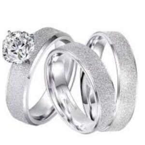 3pc. 6mm Width Sandblasted Stainless Steel Wedding Ring Set