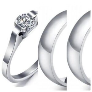 3pc. 6mm Width Stainless Steel  Engagement Wedding Ring Set