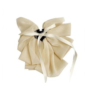 Gentle Girls Bow Hair Claw with Ribbon Hair Accessories Temperamental Hair Pins for Women and Girls Hair Accessories,Cream-colored NO5236