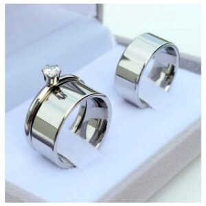 3pc. 8mm Width Stainless Steel Engagement Wedding Ring Set