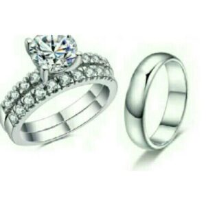 3 Pcs White Crystal Wedding Ring Set