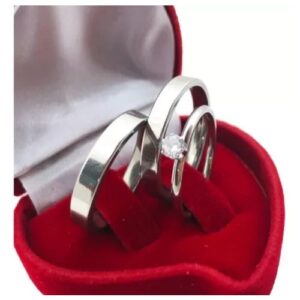 3pc.4mm Width Stainless Steel Silver Wedding Ring Set