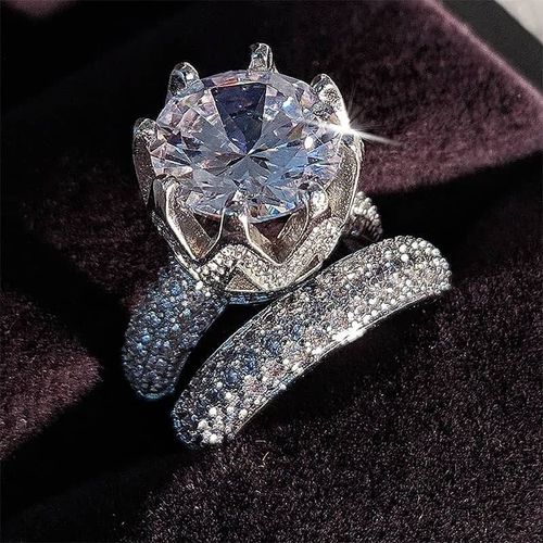 Diamond Collection Original Quality Sparkling Diamond Silver Wedding Ring Set (Size 10)