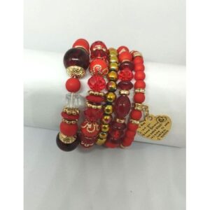 5 In 1 Multilayer Bead Bracelet Set - Red