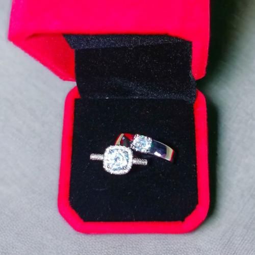 Adjustable Couples Silver Diamond Wedding Ring Set