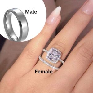 Beautiful Set Of 3-Piece Silver Diamond Wed Ring Set In Box