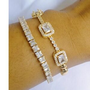 2 In 1 Bracelet/Bangle Set For Women- Gold (Ts,Cz)