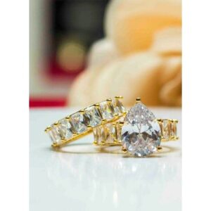 Brazilian Gold Cubic Zirconia Couple Ring Set With Male Band