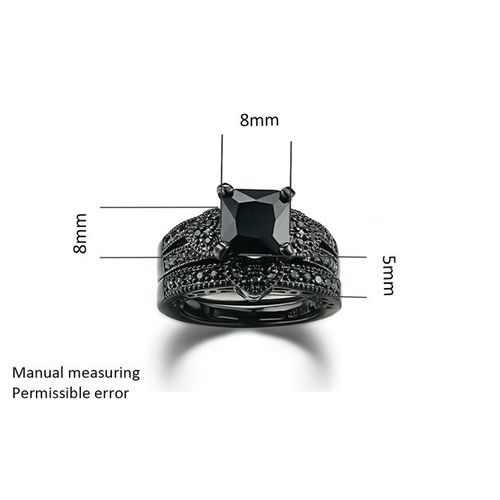 2-in-1 Womens Vintage Black Diamond Wedding Band Ring Set