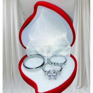 3-Piece Silver Diamond Wedding Ring Set In Box