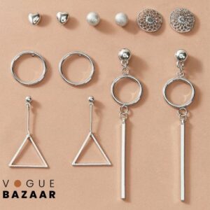 6 Pairs Pcs Silver Hoop Earrings Set For Women Multipack Twisted Statement Pack Small Big Hoops