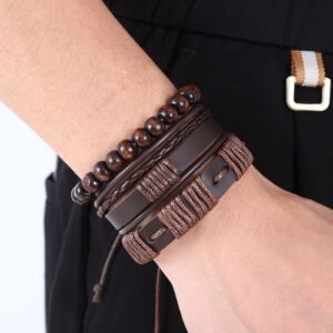 Boho Multilayer Metal Leather Men Bracelet Set