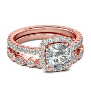 2Pcs/Set Women Emerald Cut Cubic Zirconia Stacking-Rose Gold