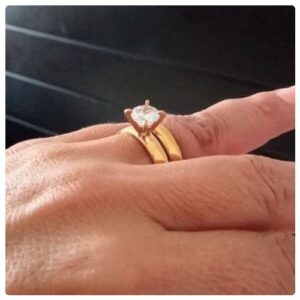 2pc. 4mm Gold Stainless Steel Wedding Engagement Ring Set