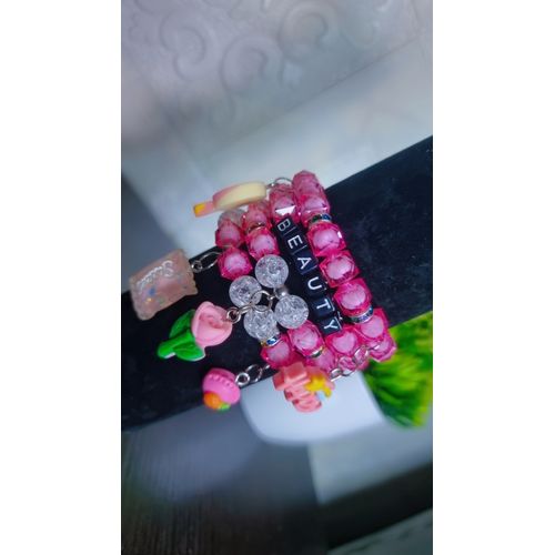 4 Pink Bead Bracelet Set For Women (Beauty)