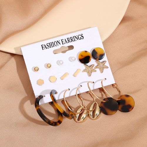 9in1 Earrings Set Of Studs, Hoops & Leopard Mix Shape