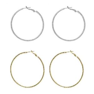 2 Pairs Silver Plated Hoop Earrings,Loop Earrings Set