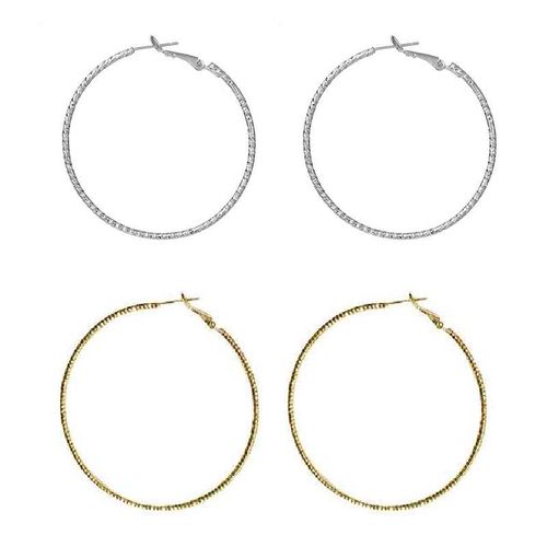 2 Pairs Silver Plated Hoop Earrings,Loop Earrings Set