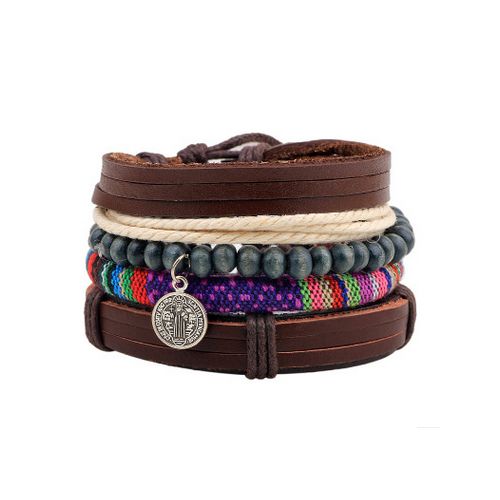 4Pcs/set Men Boys Leather Bracelet Woven Bangles