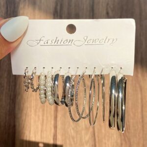 6 Pairs Hot Sale Airy Earrings Set Silver White