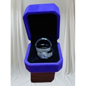 3-Piece Silver Heart Diamond Wedding Ring Set In Box -