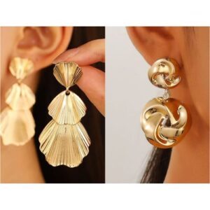 2 Exaggerated Metal Personality Gold Earring Set