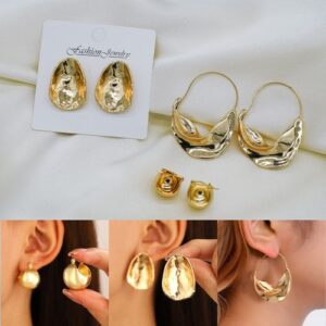 3 Pairs Of High-quality Metal Gold Earrings Set