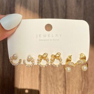 3 Pairs Moon Pearl Airy Earrings Set