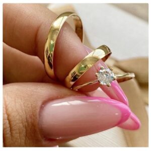 3pc.6mm Width Couple's Stainless Steel Gold Wedding Ring Set