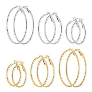 3 Pairs Silver Plated Hoop Earrings,Loop Earrings Set