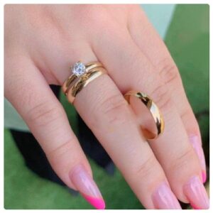 3pc.4mm Width Couple's Stainless Steel Gold Wedding Ring Set