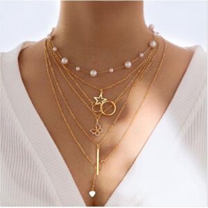 6 Pieces Women's Jewelry Necklaces Set - Gold