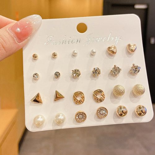 Berrykey Women's High Jewelry Set Stud Earrings 12 Pairs Fashion Diamond Pearls