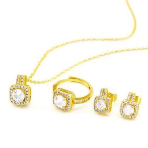 3 In 1 Ladies Ring + Earrings + Necklace Set - Gold