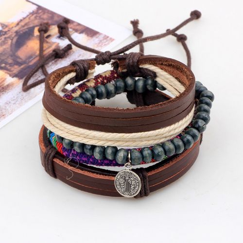 4PCS/SET Multilayer Vintage Leather Braided Bracelet