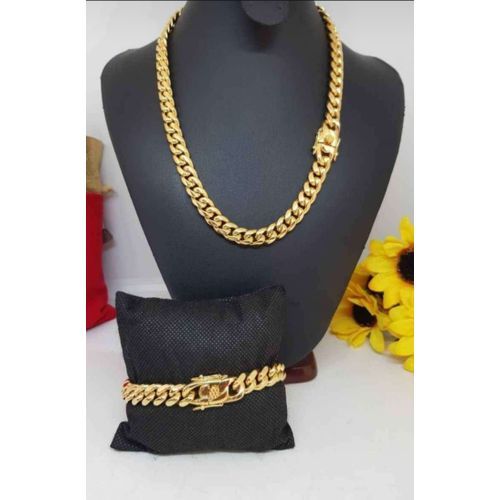 Top Quality Set Of Full Steel Cuban Necklace And With Hand Chain (Best Quality)