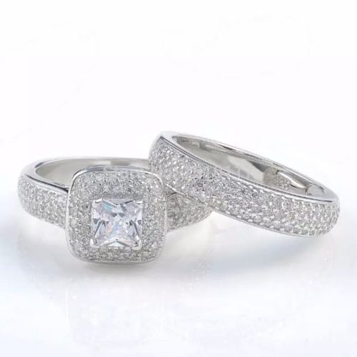 2023 Luxury Bold Silver Set For Couples With Plain Men Band